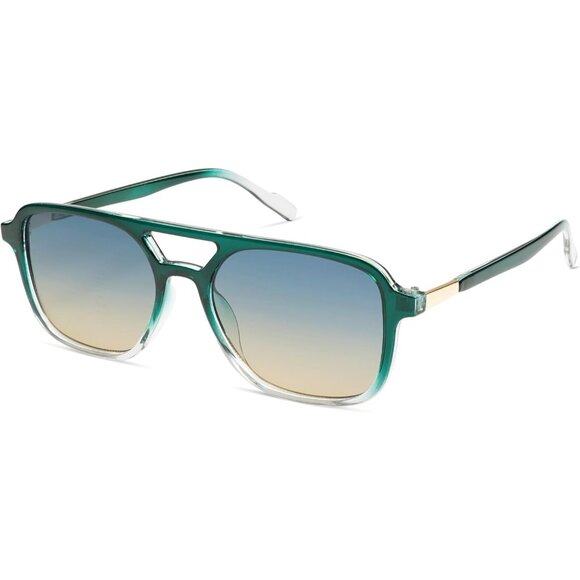 🆕 Women Blue Retro Aviator Sunglasses Trendy Rectangle Shades Sun Glasses - Picture 1 of 6